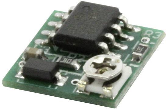 Zelený mikročipový modul s několika elektronickými komponenty, včetně integrovaného obvodu a otočného regulátoru.
