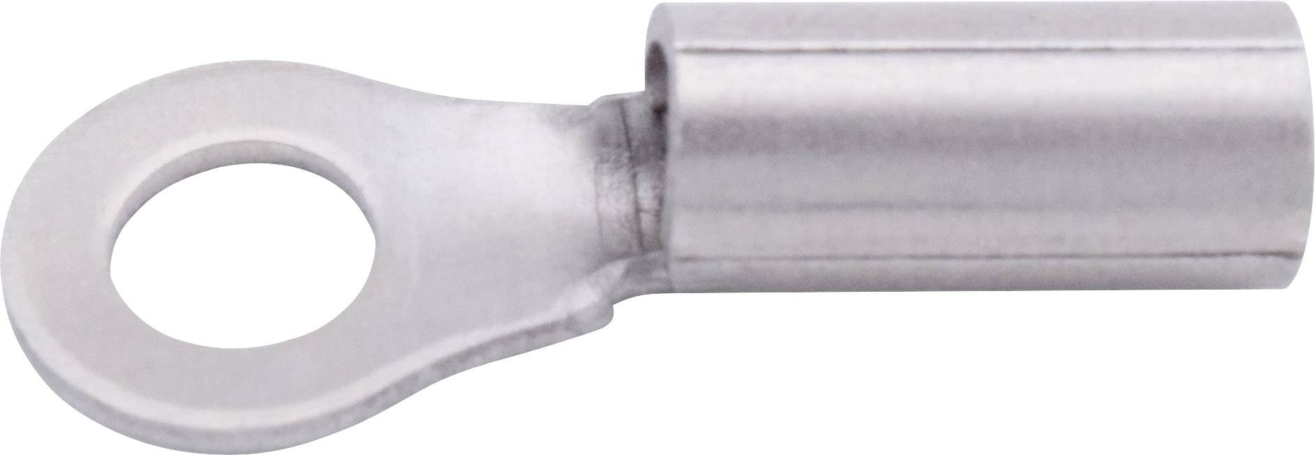 Stříbrný kabelový oko s kulatým kroužkem a válcovým otvorem pro zajištění elektrických spojení.