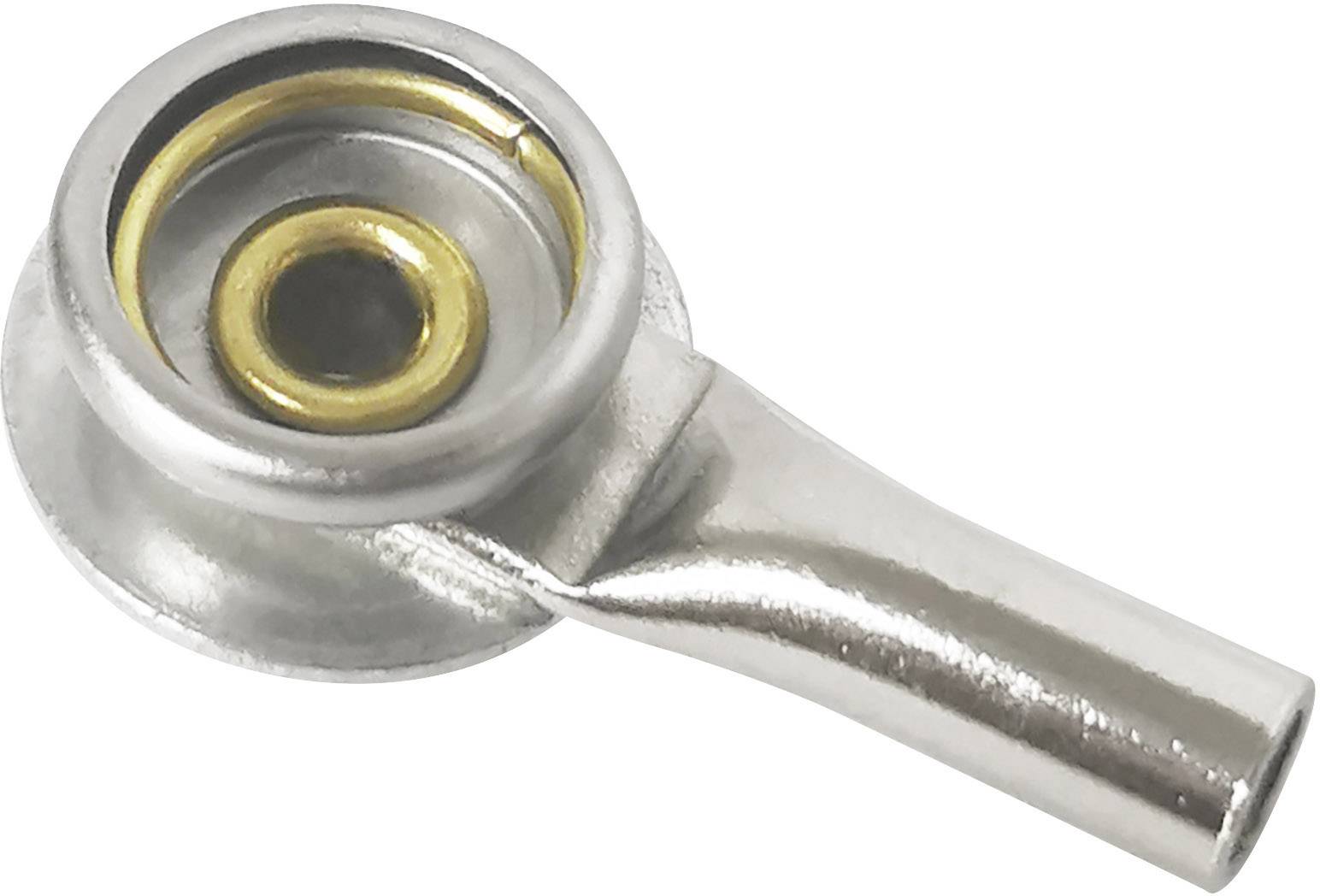 Stříbrná kovová součástka s kulatým otvorem a zlatou vnitřní komponentou. Mohlo by se jednat o mechanickou část zařízení.