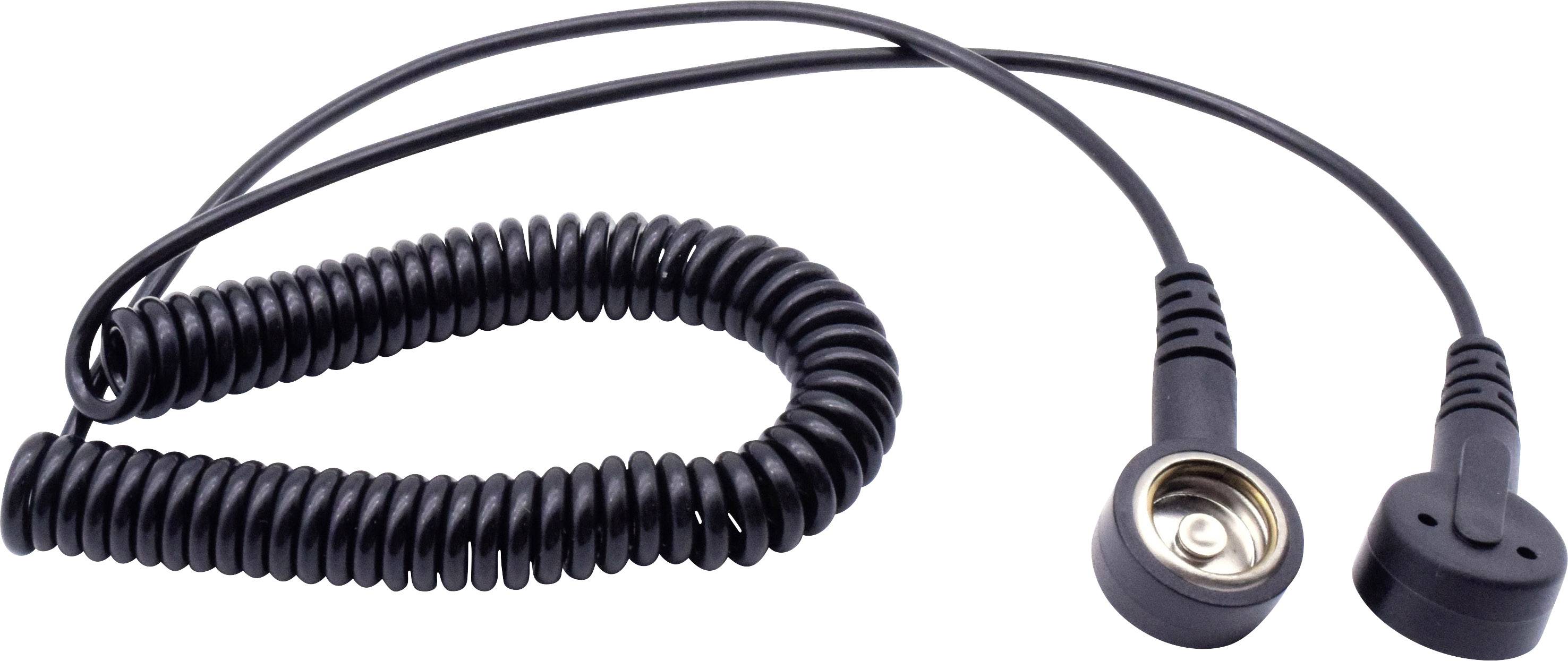 Černý spirálový kabel se dvěma konektory, který se používá pro připojení audio zařízení nebo komunikačních zařízení.