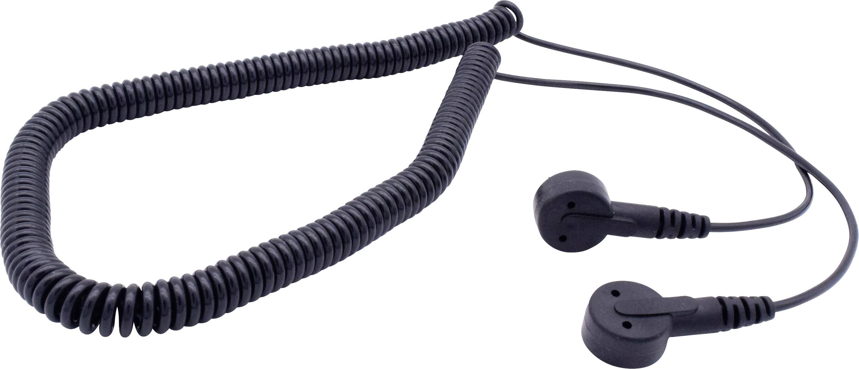 Černý, spirálovitý telefonní kabel se dvěma konektory je viditelný.
