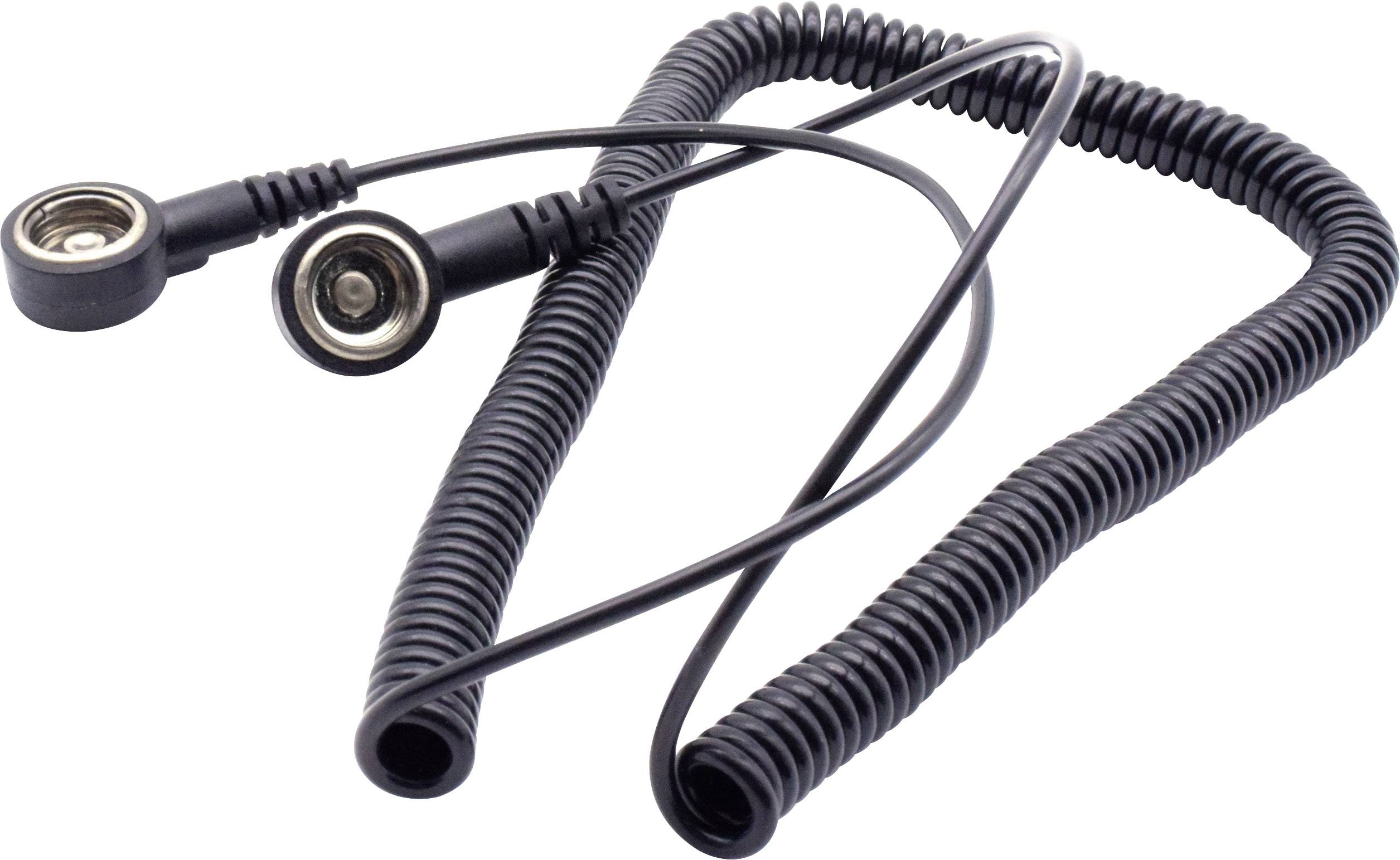 Černý vinutý elektrický kabel se dvěma konektory.