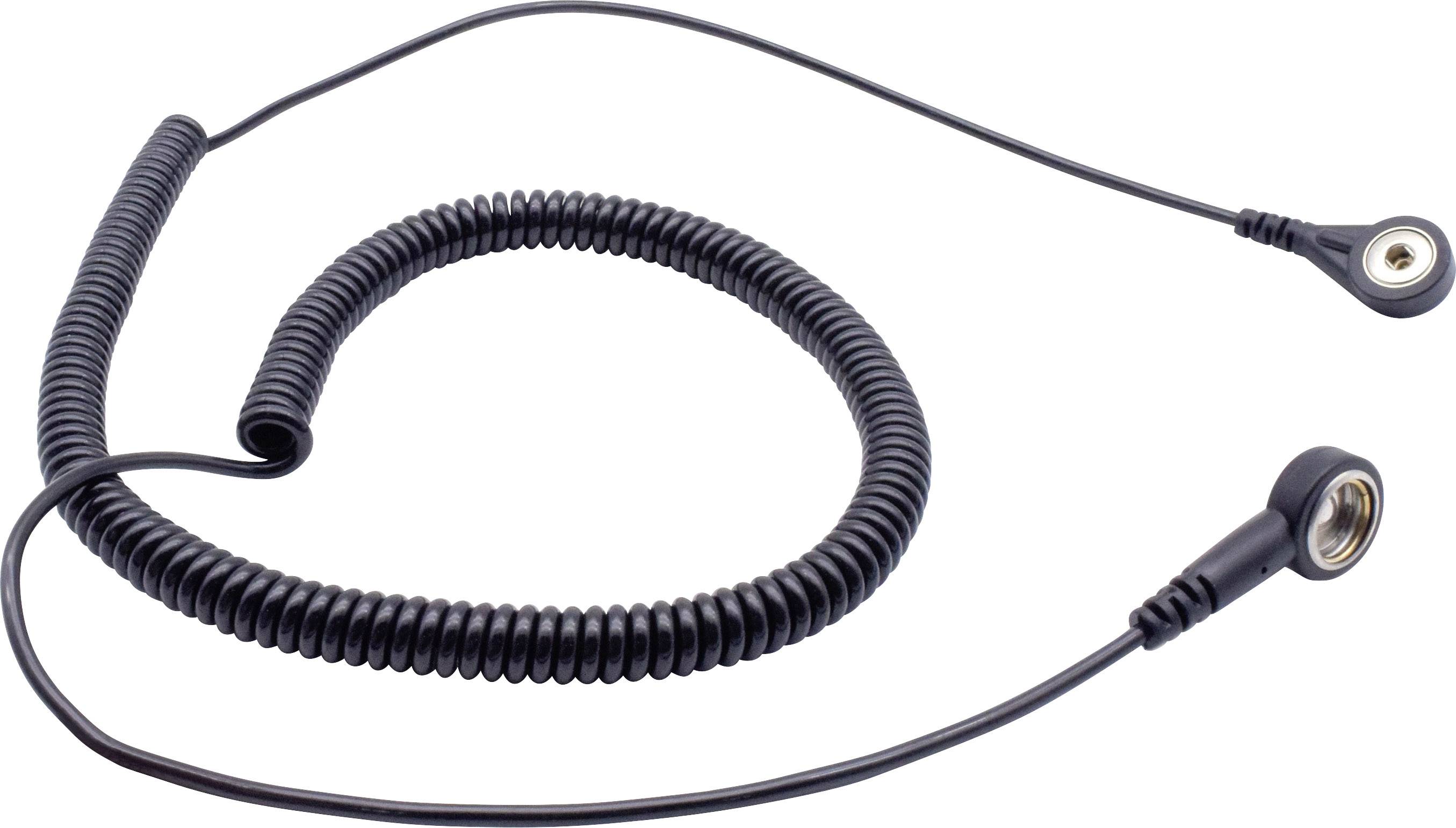 Spirálový kabel se dvěma konektory na koncích na bílém pozadí.