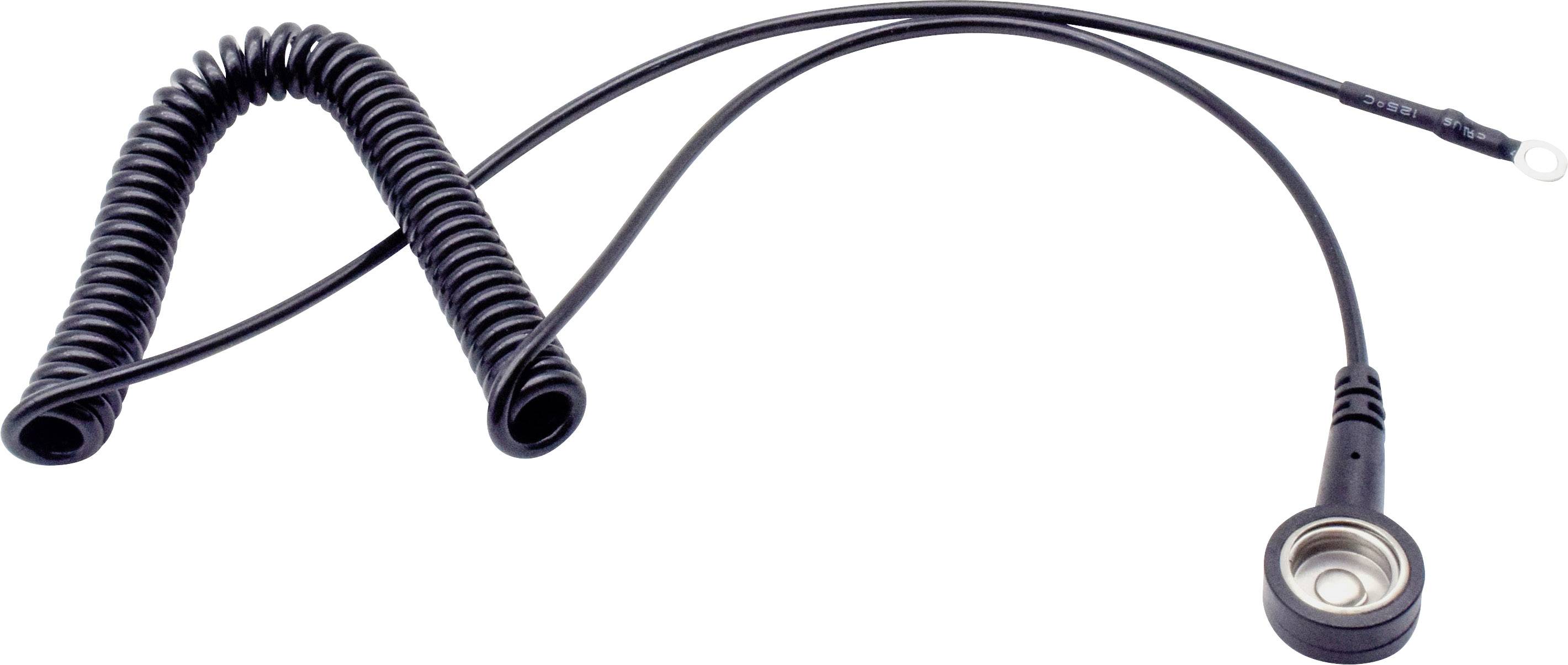 Černý spirálový kabel s kulatým senzorem na konci, pravděpodobně mikrofon nebo příslušenství pro audiozařízení.