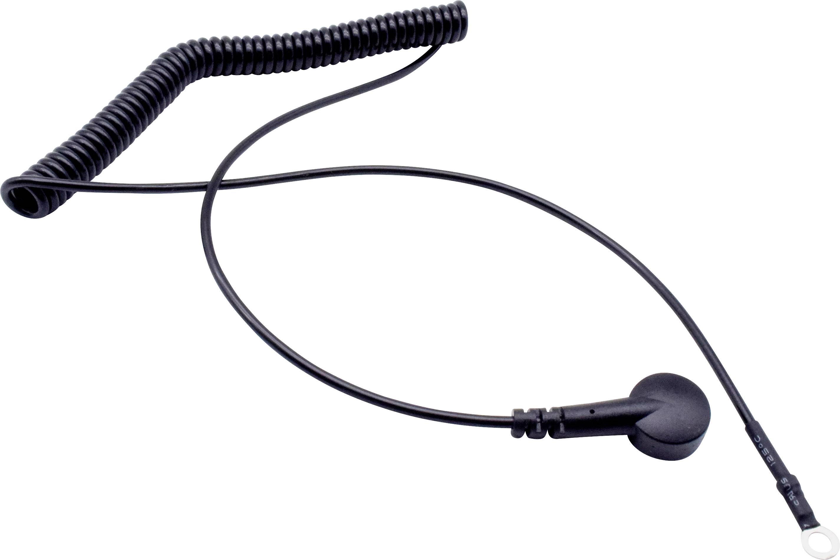 Černý opletený kabel se sluchátkem a mikrofonem, vhodný pro komunikační zařízení. Ideální pro diskrétní přenos hlasu.