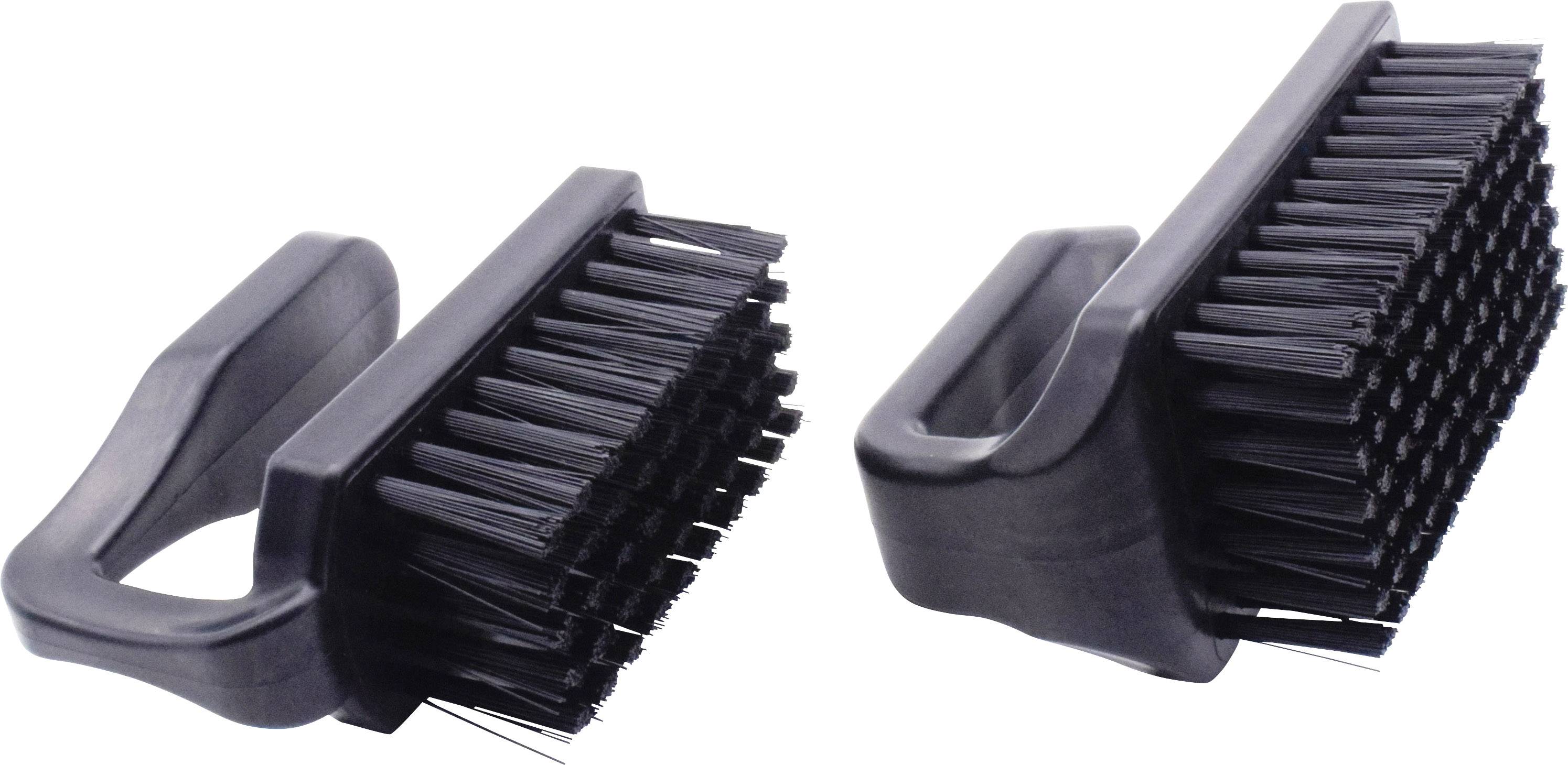 Dvě černé grillové kartáče s robustními štětinami a ergonomickými rukojeti pro efektivní čištění grilovacích roštů.