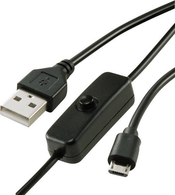 Renkforce  Napájecí kabel Raspberry Pi®, BBC micro:bit [1x USB 2.0 zástrčka A - 1x micro USB 2.0 zástrčka B] 1.00 m černá vč. vypínače