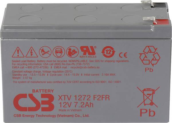 CSB Battery XTV1272 XTV1272 olověný akumulátor 12 V 7.2 Ah olověný se skelným rounem (š x v x h) 151 x 99 x 65 mm plochý konektor 6,35 mm bezúdržbové, nepatrné vybíjení