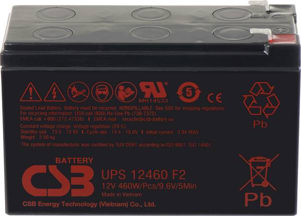 CSB Battery UPS 12460 high-rate UPS12460F2 olověný akumulátor 12 V 9.6 Ah olověný se skelným rounem (š x v x h) 151 x 99 x 65 mm plochý konektor 6,35 mm bezúdržbové, nepatrné vybíjení
