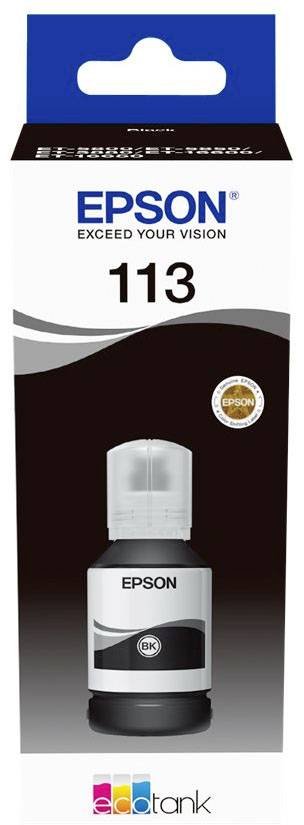 Černý inkoust Epson (BK) v lahvičce, modelové číslo 113, balení zobrazuje logo 'EcoTank'.