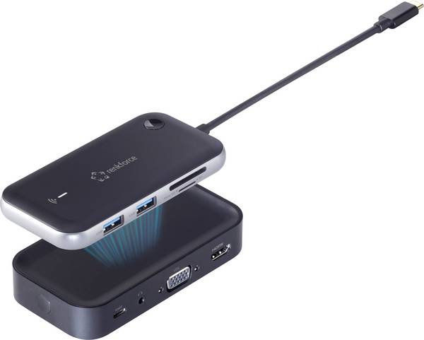 Renkforce USB-C® dokovací stanice RF-HUB-810 Vhodné pro značky (dokovací stanice pro notebook): univerzální bezdrátový přenos obrazu, integrovaná čtečka karet