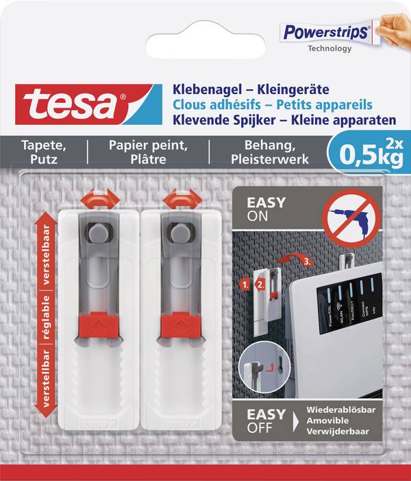 tesa 77782 Nastavitelné malé lepicí hřebík  bílá Množství: 2 ks