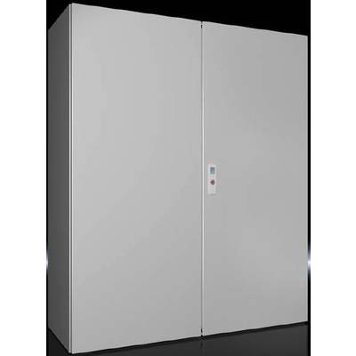 Šedá, velká, uzavřená skříňová skříň s tlačítkem uprostřed; robustní design pro průmyslové nebo technické aplikace.