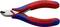 Modro-červené štípací kleště na kabely Knipex s nápisem 'Cu max. Ø 1,5/hard max. Ø 0,5', vhodné pro přesné stříhání kabelů.