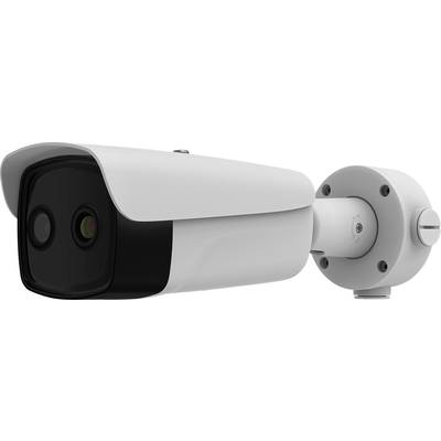 Kamera s krytem pro venkovní použití je upevněna na nástěnném držáku. Kamera má dva objektivy.
