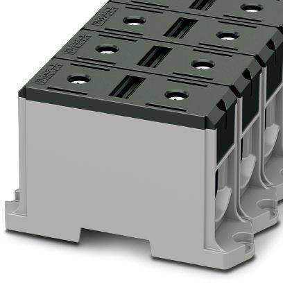 Šest dvouřadých elektrických svorek, umístěných hustěji vedle sebe.