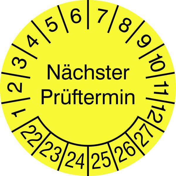 SafetyMarking 30.3725_22-27 plaketa o zkoušce Nächster Prüftermin 2022-2027 žlutá samolepicí fólie (Ø) 1.5 cm 1.5 cm 40 ks