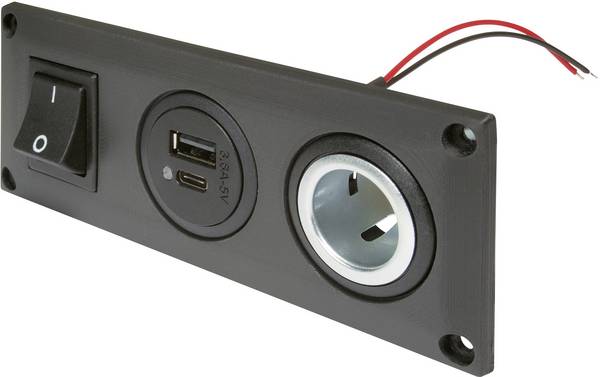 ProCar Vestavná zásuvka s USB-C/A dvojitý zásuvky spínatelné + 1 napájecí zásuvka Proudová zatížitelnost (max.)=20 A   12 V, 24 V