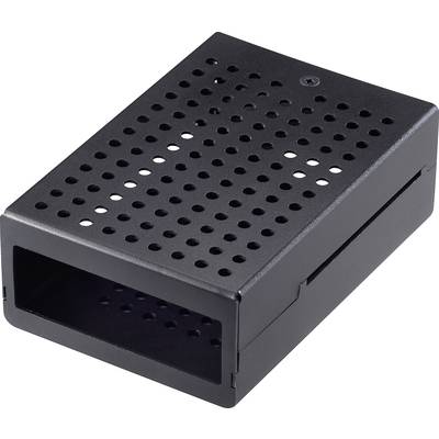 Černý obdélníkový perforovaný kryt, pravděpodobně určený pro větrání elektronických zařízení nebo komponent.