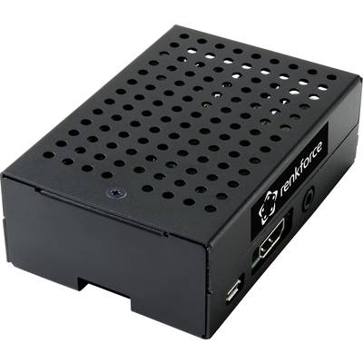 Černá obdélníková elektronická skříň s větracími otvory a logem 'Renkforce'.