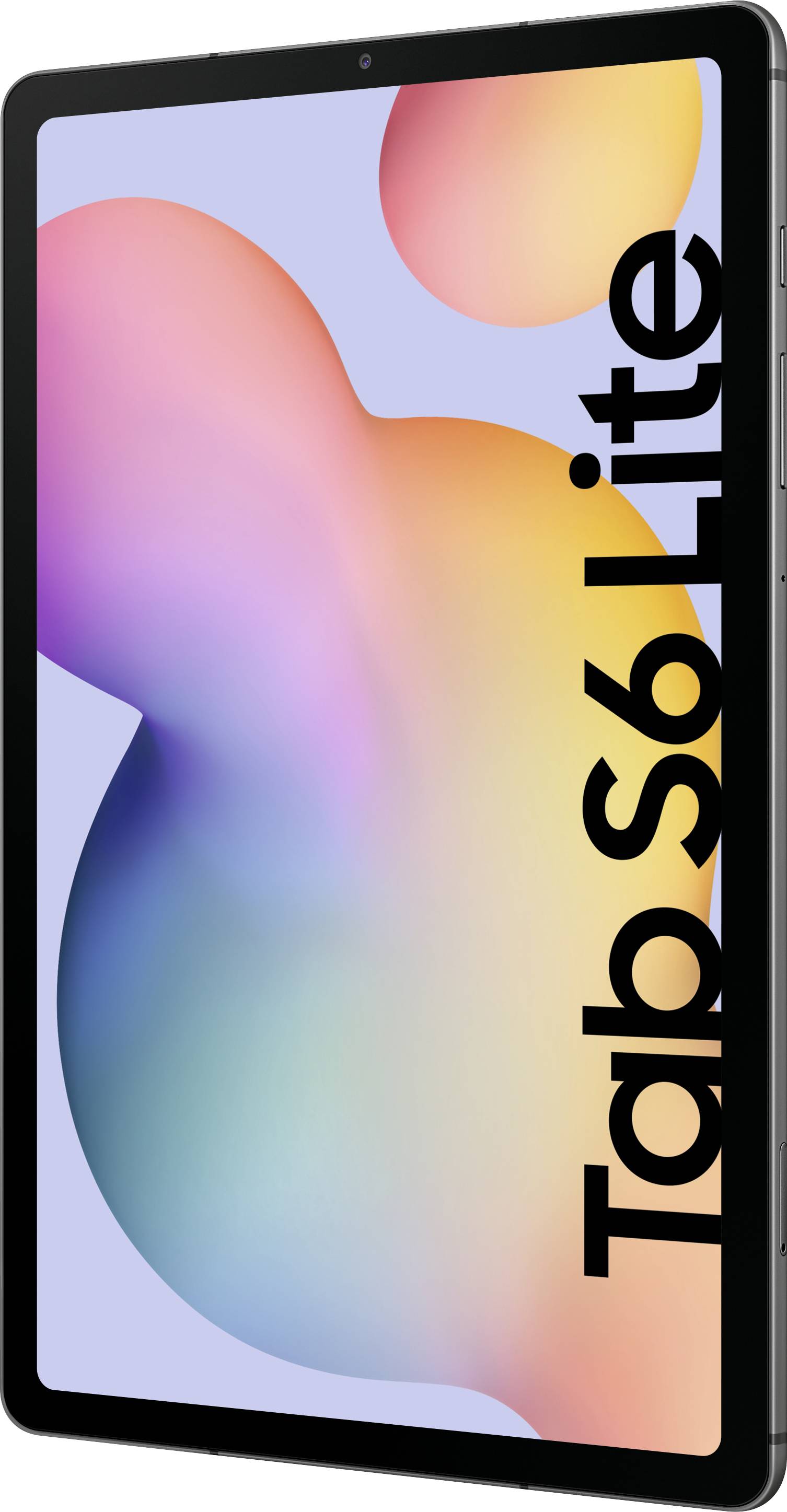 Tablet s barevným abstraktním pozadím a nápisem Tab S6 Lite na pravé straně.