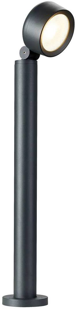 Černá moderní stojací lampa s kulatou, nastavitelnou hlavicí pro přesné osvětlení.