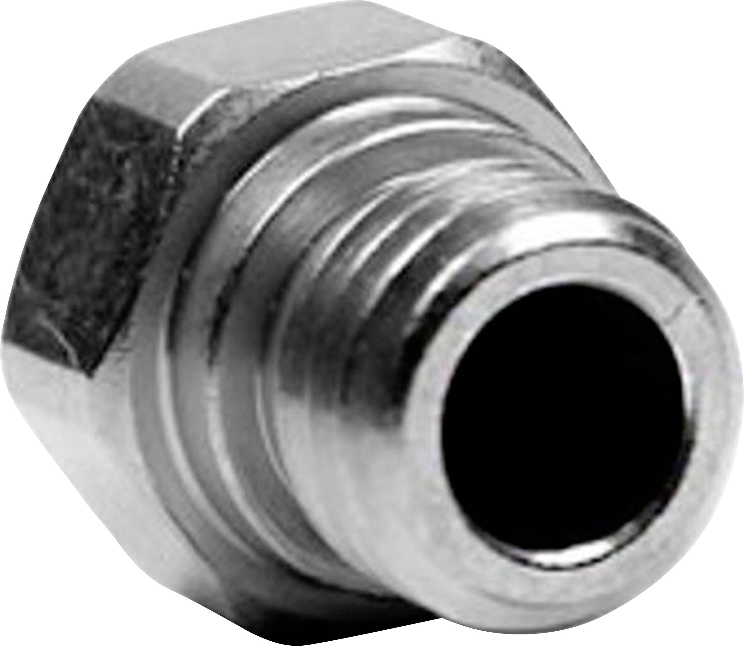 Kovový spojovací prvek se šestihrannou maticí a válcovým závitem, vhodný pro připojení trubek nebo hadic.