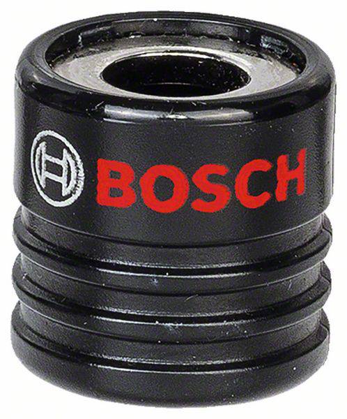 Masivní černý kovový kus s drážkami a nápisem 'BOSCH' v červené barvě, vedle malé logo v bílé.