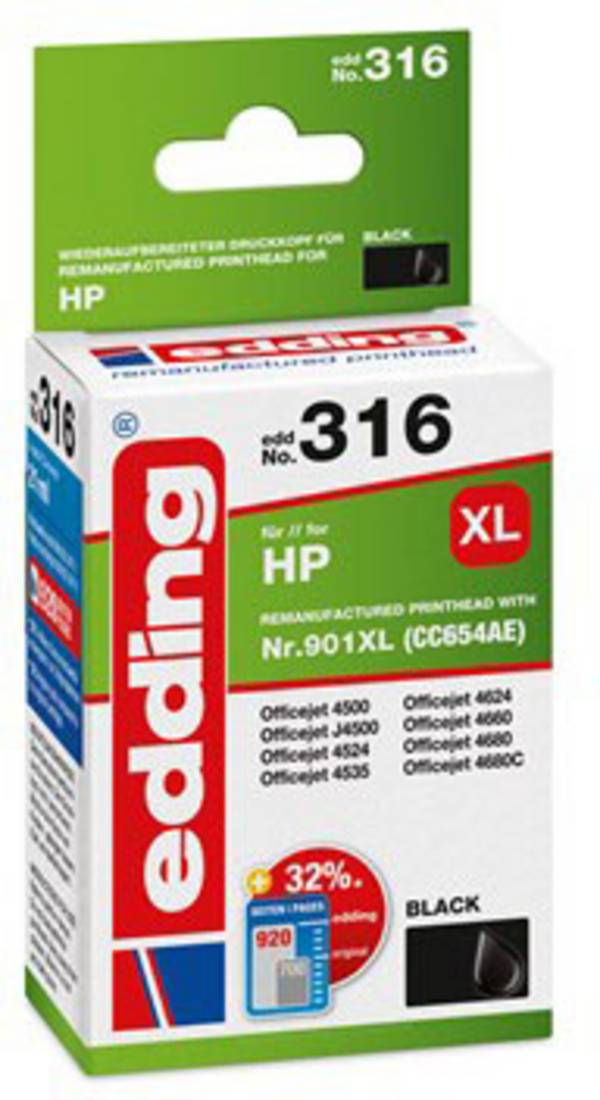 Edding Ink náhradní HP 901XL, CC654AE kompatibilní  černá EDD-316 18-316