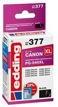 Tisková kazeta 'edding 377 XL' kompatibilní s Canon PG-540XL, kapacita 28 ml, černý inkoust, vhodná pro různé modely tiskáren Canon PIXMA.