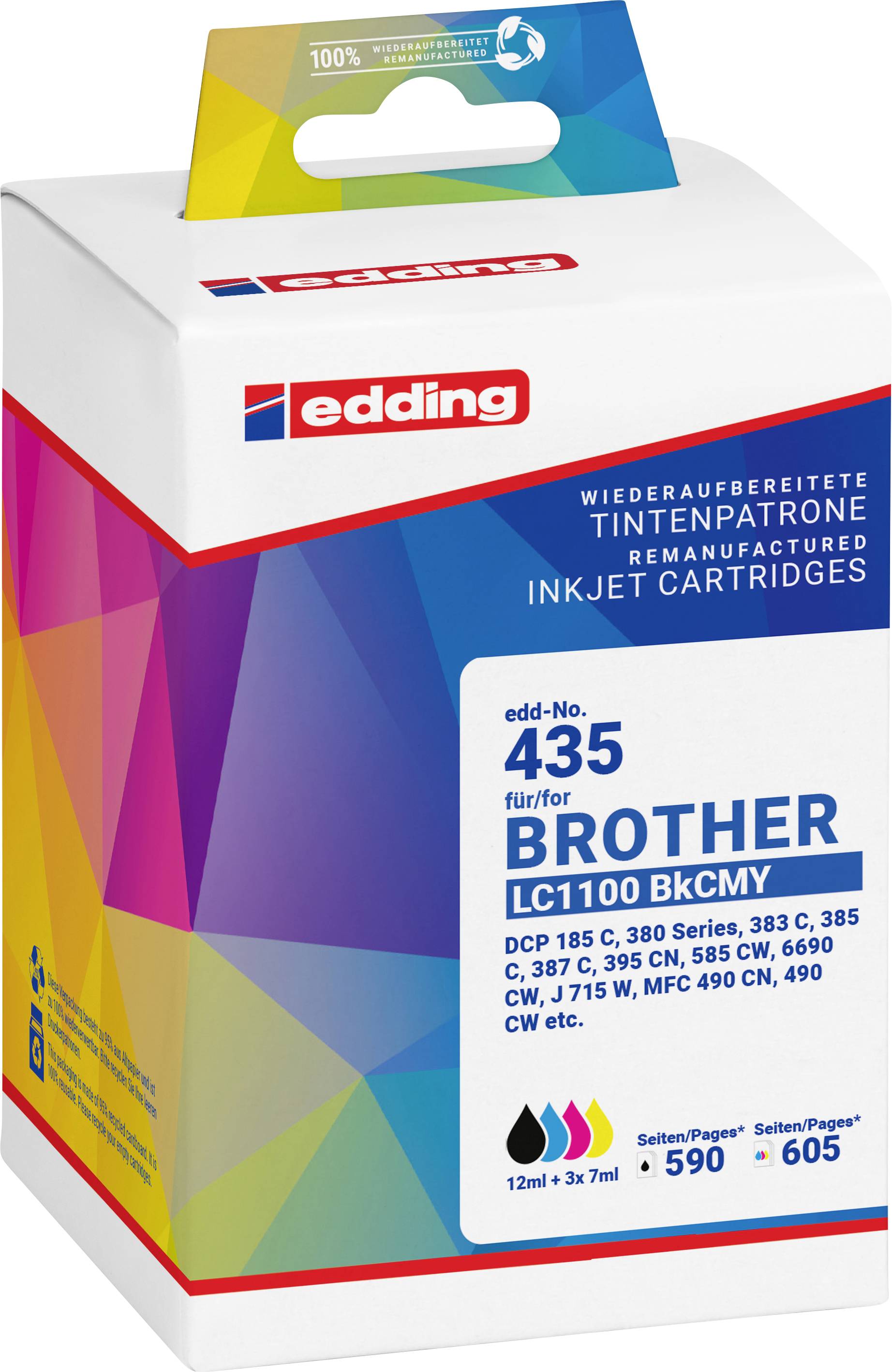 Renovovaná inkoustová cartridge, č. výr. 435 pro Brother LC1100 BKCmy. Kompatibilní s modely DCP a MFC. Kapacita: 590 stran.