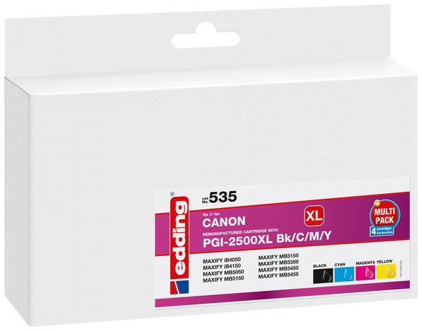 Edding Ink náhradní Canon PGI-2500BK XL, PGI-2500C XL, PGI-2500M XL, PGI-2500Y XL kompatibilní kombinované balení černá, azurová, purppurová, žlutá EDD-535 18-535