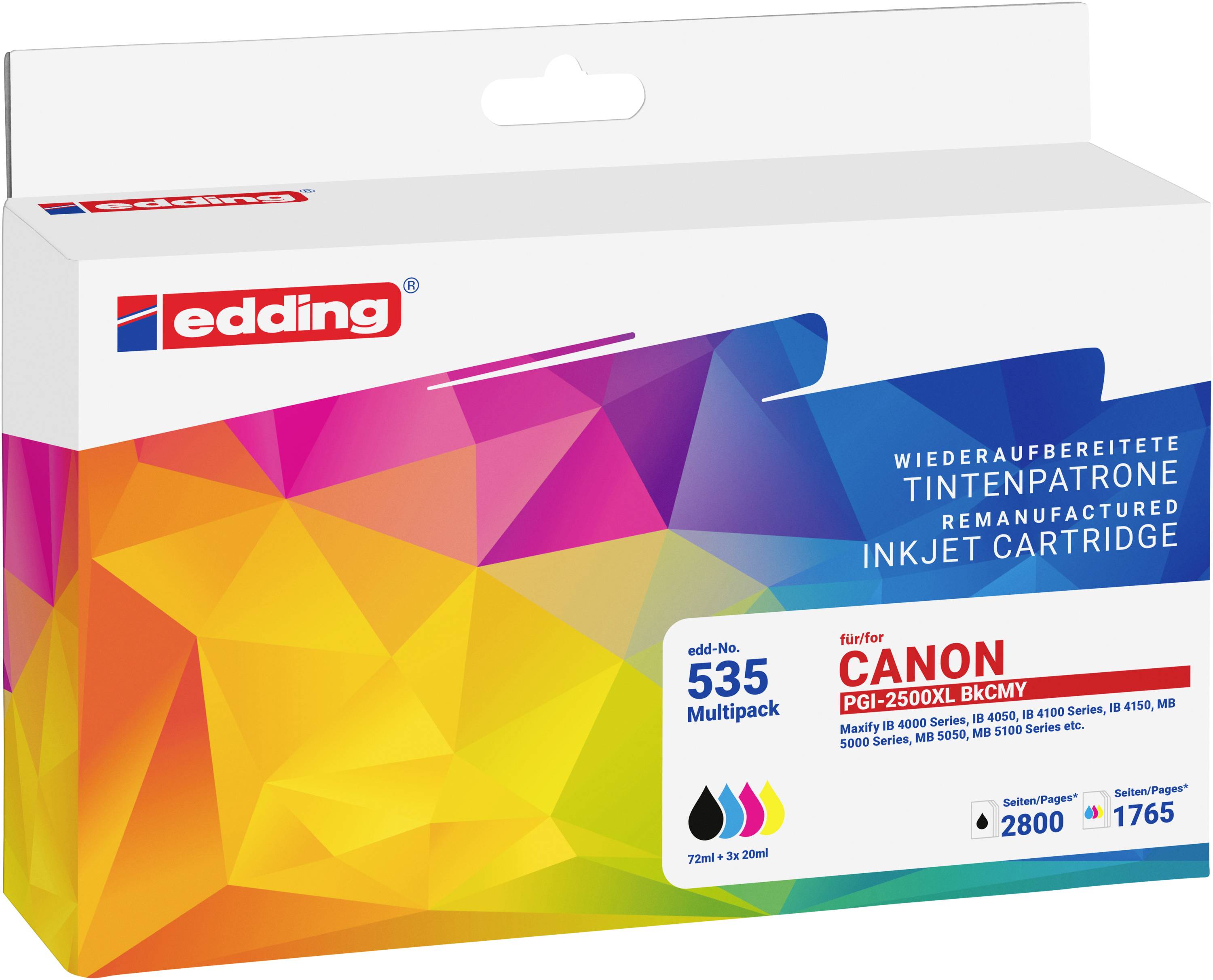 Edding Ink náhradní Canon PGI-2500XL BKCMY kompatibilní kombinované balení černá, azurová, purppurová, žlutá EDD-535 18--0