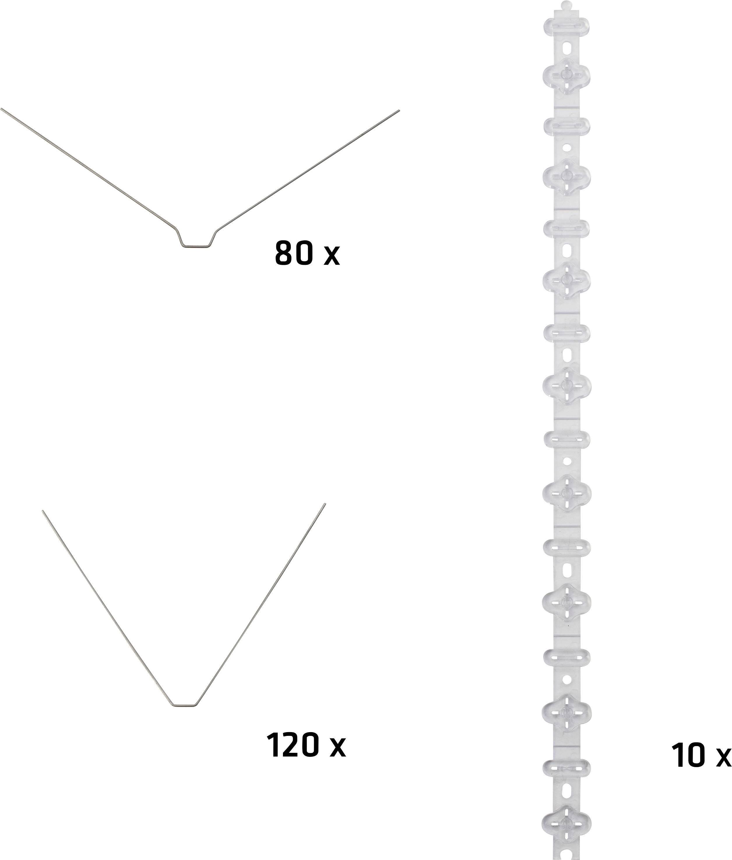 '80 x' prvků randelu, '120 x' dlouhých prvků a '10 x' kulatých spojení je znázorněno.