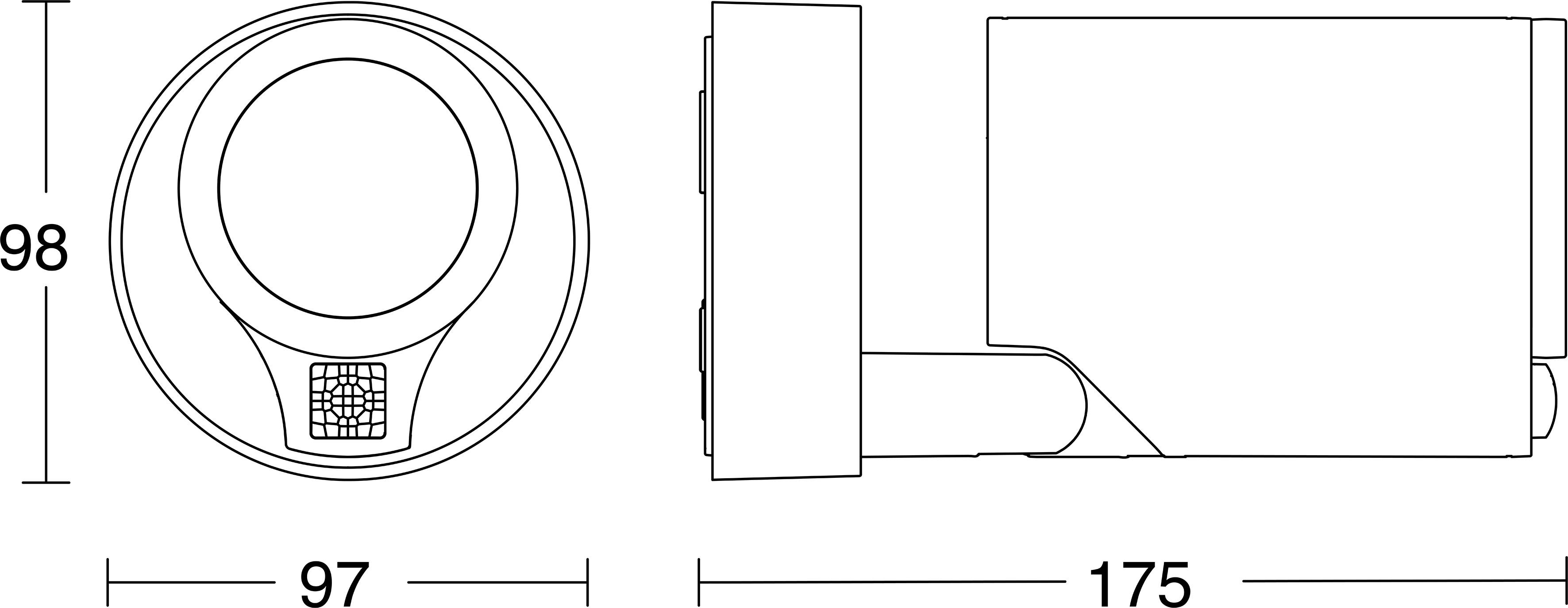 Technický výkres válcového zařízení zobrazený v předním a bočním pohledu s rozměry 97 mm na šířku a 175 mm na délku.