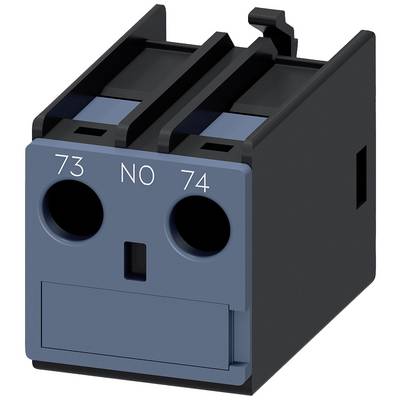 Obdélníkový elektrický svorkovnicový blok v modré a černé barvě s označeními '73', 'NO' a '74'.