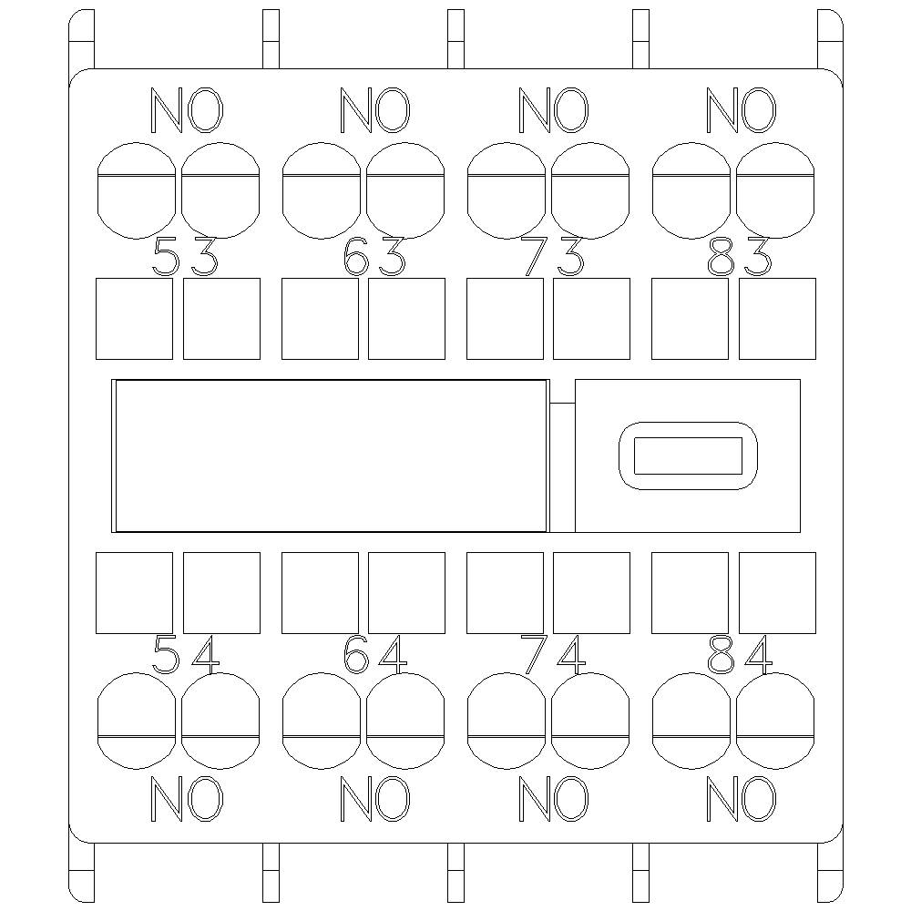 Zobrazení elektrického schématu s očíslovanými svorkami 53, 63, 73, 83 a 54, 64, 74, 84, s označením 'NO'.