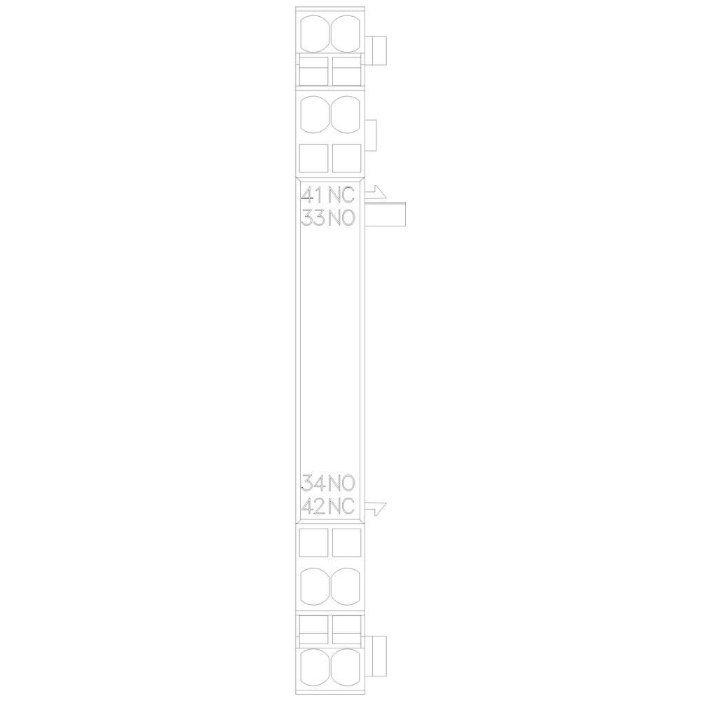 Jednoduchý diagram elektrického obvodu s vyznačenými svorkami: '41 NC', '33 NO', '34 NO', '42 NC'.
