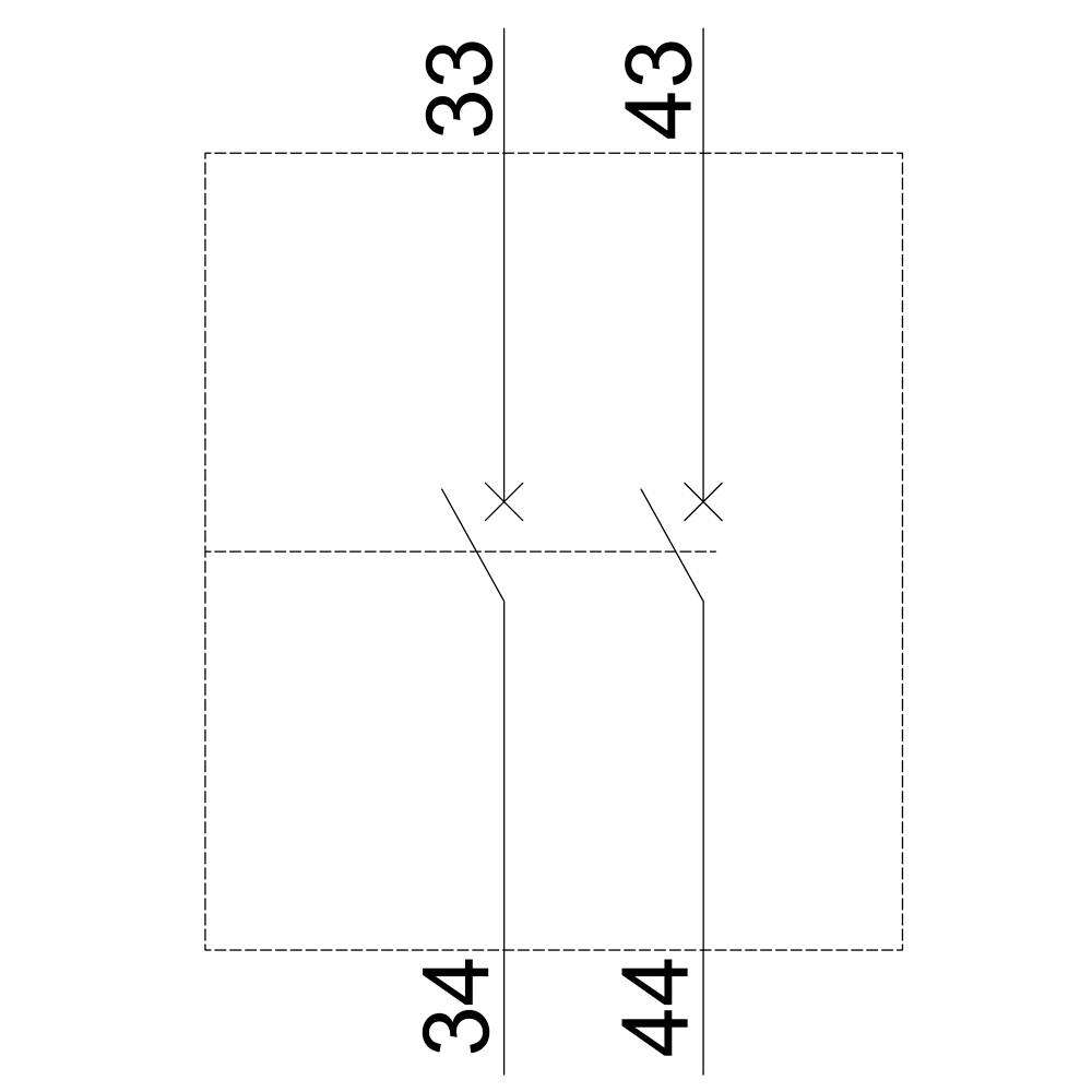 Kresba čtvercového střihového vzoru se dvěma vnitřními diagonálními řezy, přičemž úhly jsou označeny čísly '33', '34', '43', '44'.