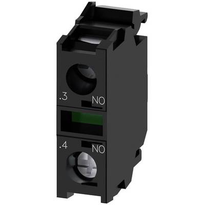 Černý elektrický spínač se dvěma kruhovými otvory, označený '.3 NO' a '.4 NO', určený pro ovládání elektrických obvodů.