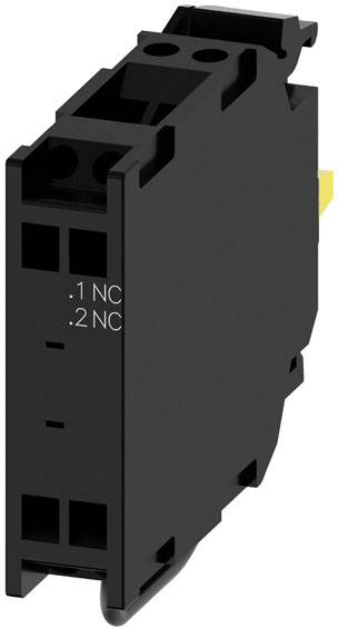 'Černý elektrický spínací blok s nápisem ".1 NC .2 NC".'