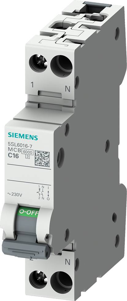 Jistič Siemens, typ 5SL6016-7, 230V, C16, pro ochranu elektrických obvodů před přetížením a zkratem.