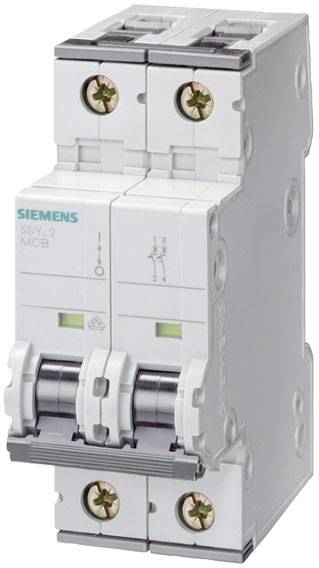 Dvoupólový jistič od Siemens, typický pro ochranu elektrických obvodů před přetížením a zkratem.