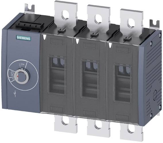 Bezpečnostní odpínač Siemens se čtyřmi póly. Polohy spínače 'Zapnuto' a 'Vypnuto' jsou viditelné.