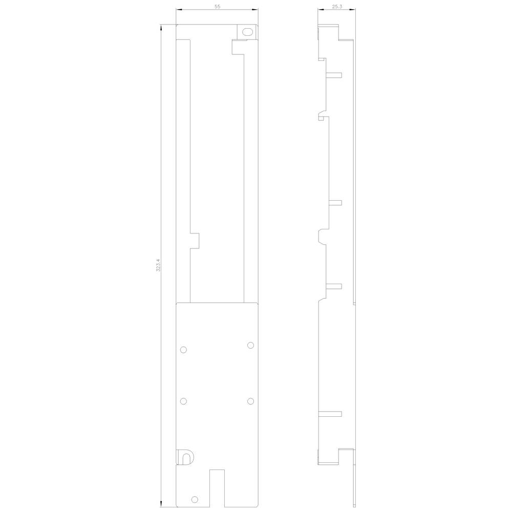 Technický výkres součásti s rozměry 220 mm a 55 mm. Zobrazuje dva pohledy s vyvrtanými otvory a výřezy.