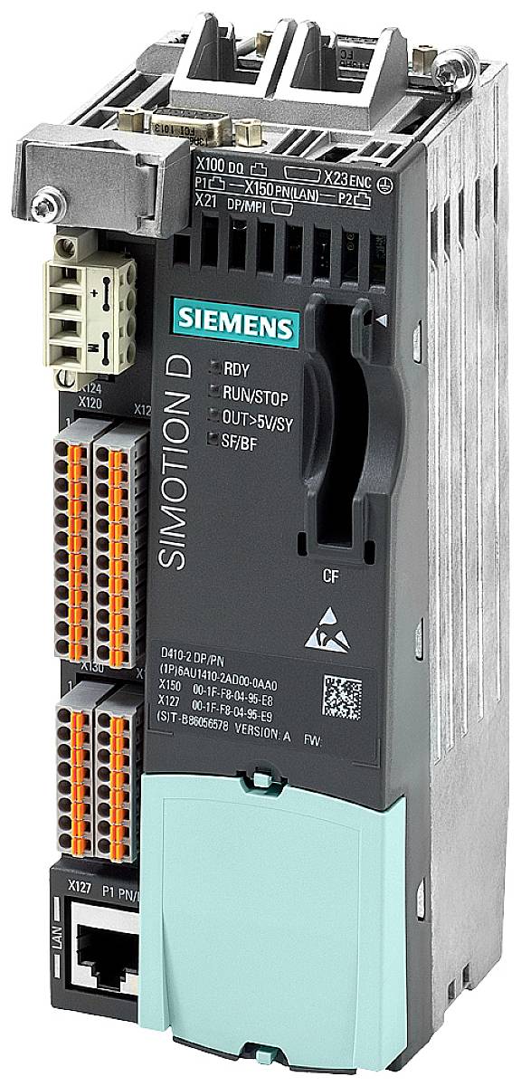 Elektronické řídicí zařízení s nápisem 'Siemens SIMOTION D', které se používá pro průmyslové automatizační úlohy.
