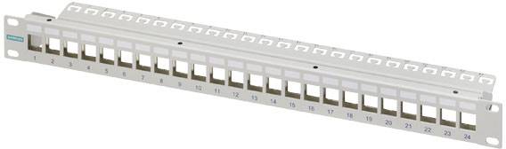 Patch panel se 24 porty, číslovaný od 1 do 24. Používá se k organizaci síťových kabelů v IT infrastruktuře.