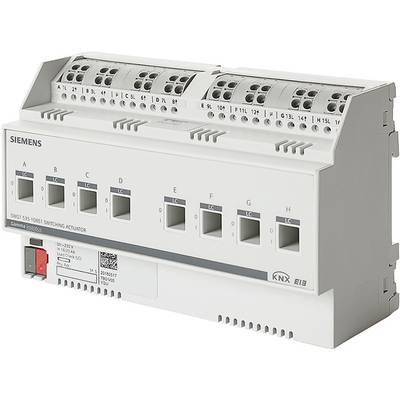 'Spínací aktor Siemens pro KNX systém, model 5WG1 S 16-10E03. Bílé obdélníkové zařízení s několika spínacími body a přípojkami.'
