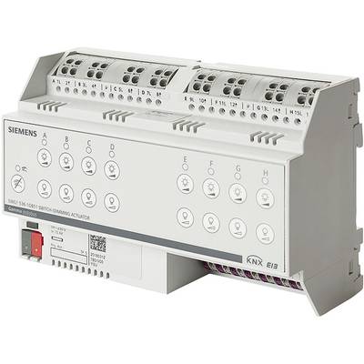 Spínač/stmívací aktuátor Siemens, zařízení s několika vstupy a tlačítky pro ovládání osvětlovacích systémů, kompatibilní s KNX.
