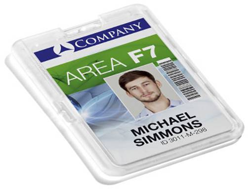 Zaměstnanecký průkaz s fotografií muže, firemním logem, textem 'AREA F7' a jménem 'MICHAEL SIMMONS', ID '3011-M-298'.